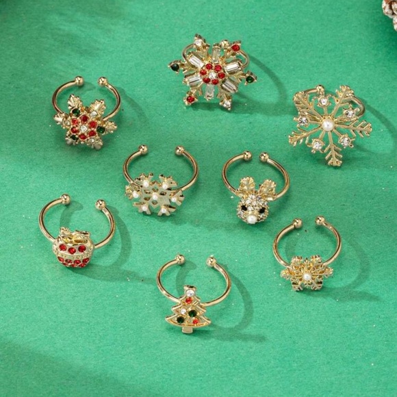 8 Pcs Boho Stackable Christmas Rings Set - - Picture 2 of 3